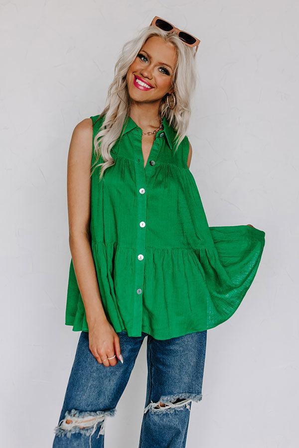 Country Club Cuteness Button Up in Kelly Green Product Image