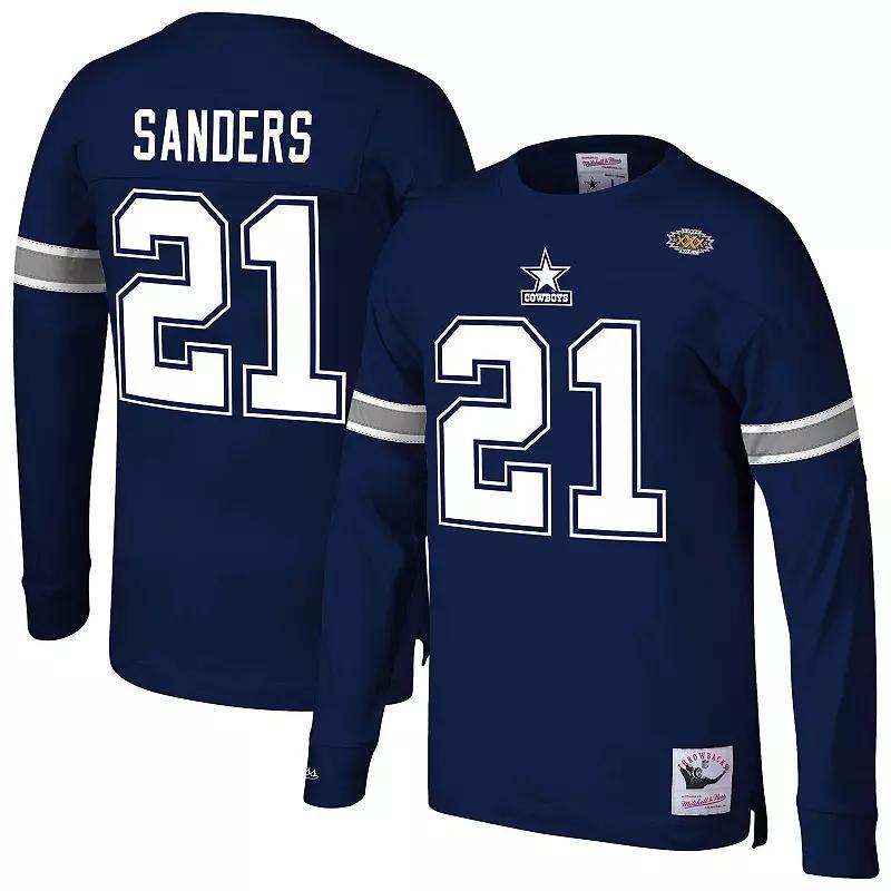 Mens Mitchell & Ness Deion Sanders Dallas Cowboys Retired Player Name & Number Long Sleeve Top Blue Product Image