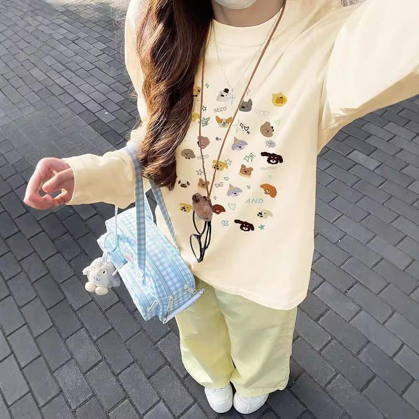 Long Sleeve Crew Neck Cartoon Print Tee Product Image