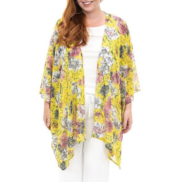 Womens Nina Leonard Floral Open-Front Kimono, Brt Yellow Product Image