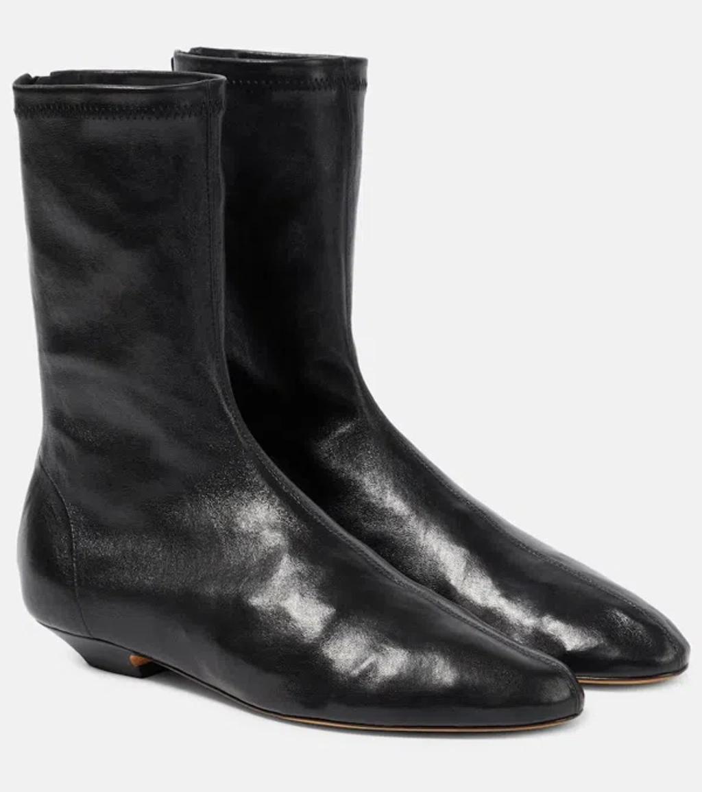 KHAITE Apollo Leather Ankle Boots In Black Product Image