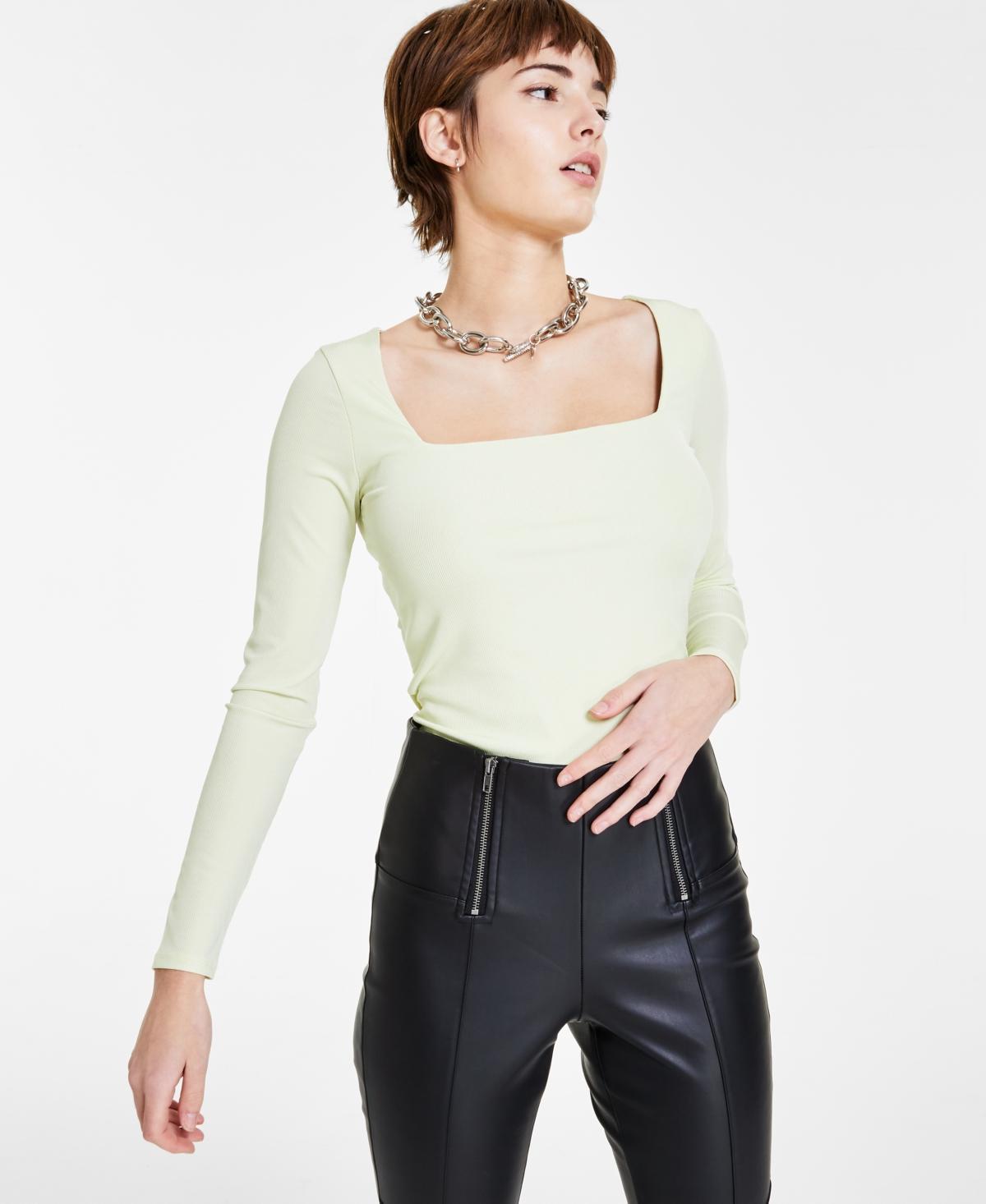 Bar Iii Womens Square-Neck Ribbed Bodysuit, Created for Macys Product Image