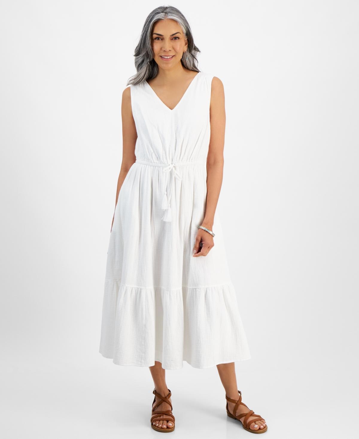 Women's Cotton Gauze V-Neck Midi Dress, Created for Macy's Product Image