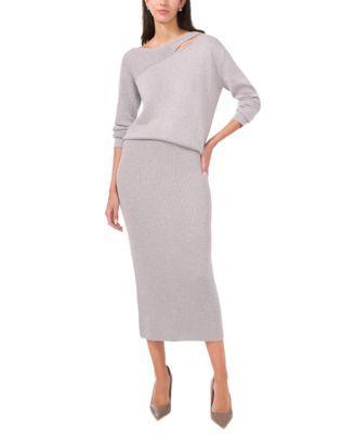 Women's Metallic Cutout Sweater & Midi Skirt Product Image