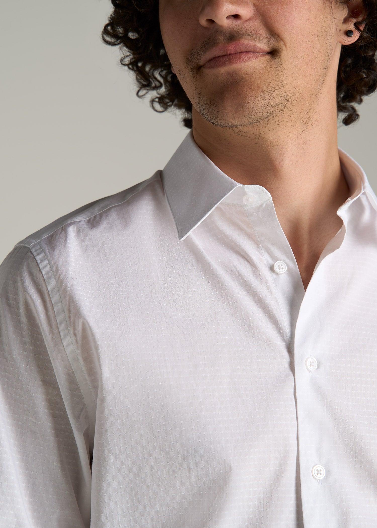 Premium Dress Shirt for Tall Men in White Dobby Male Product Image