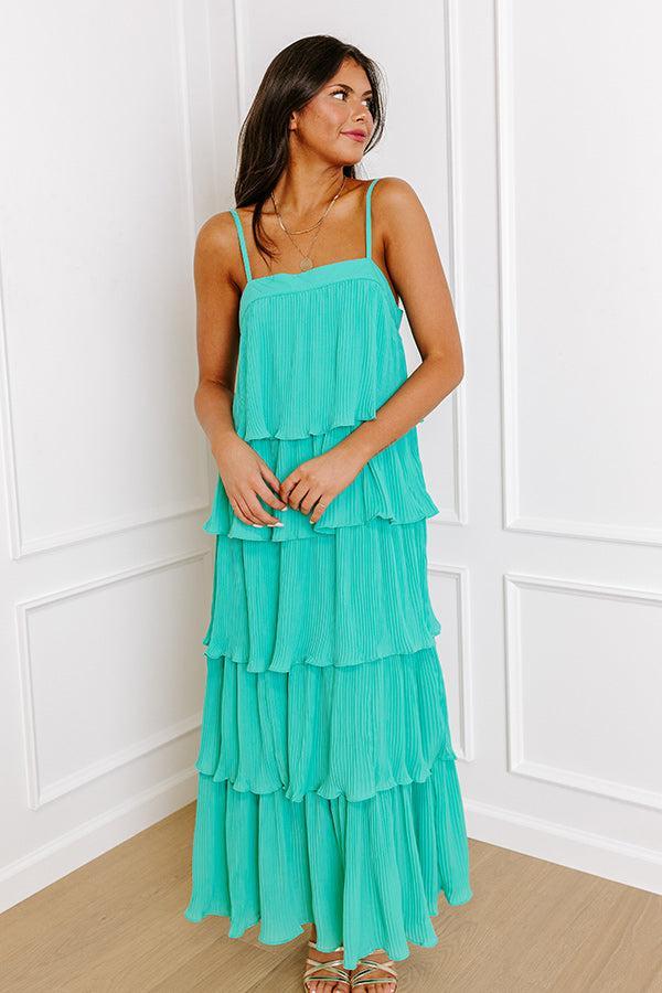 Dreamy Mood Pleated Midi In Turquoise Product Image