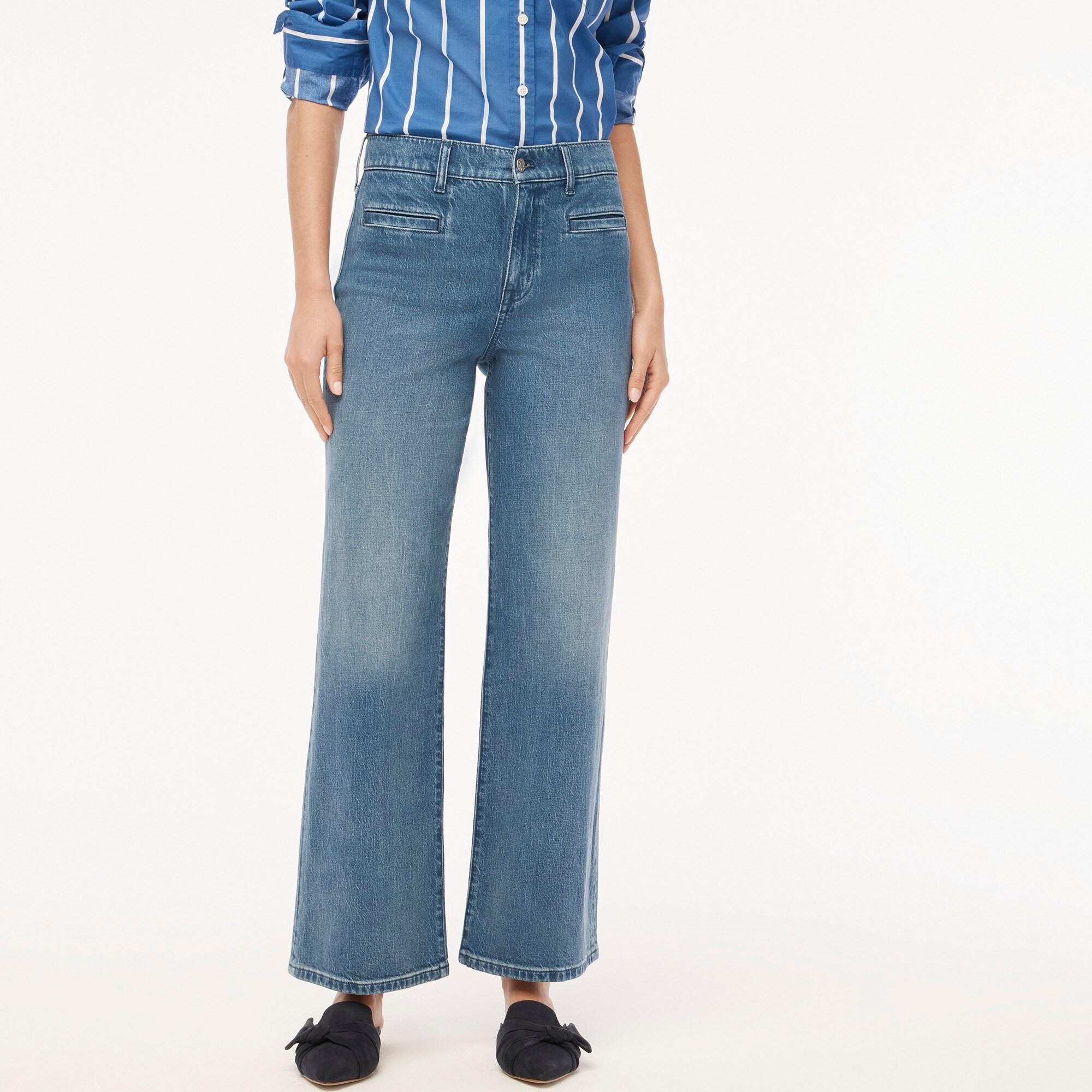 Wide-leg crop jean with welt pockets in all-day stretch Product Image