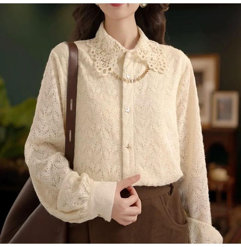 Puff-Sleeve Lace Shirt Product Image