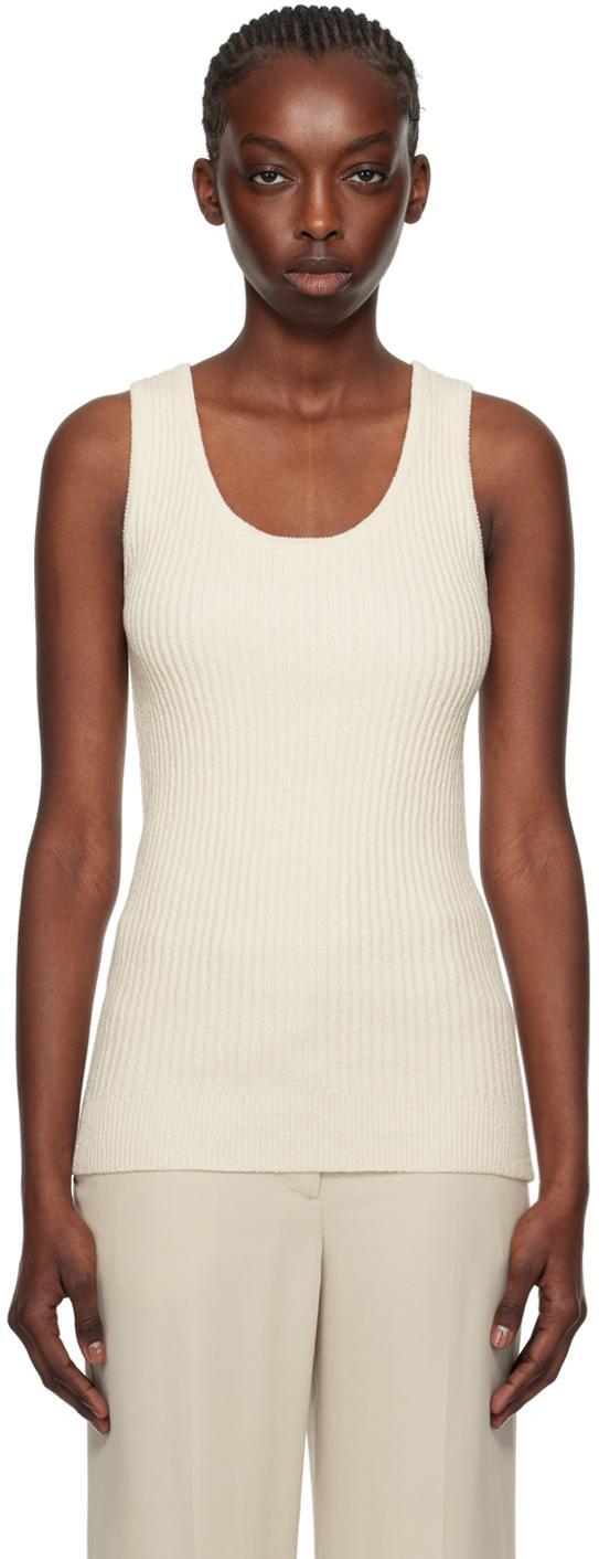 Beige Textured Tank Top In 116 Ecru Product Image