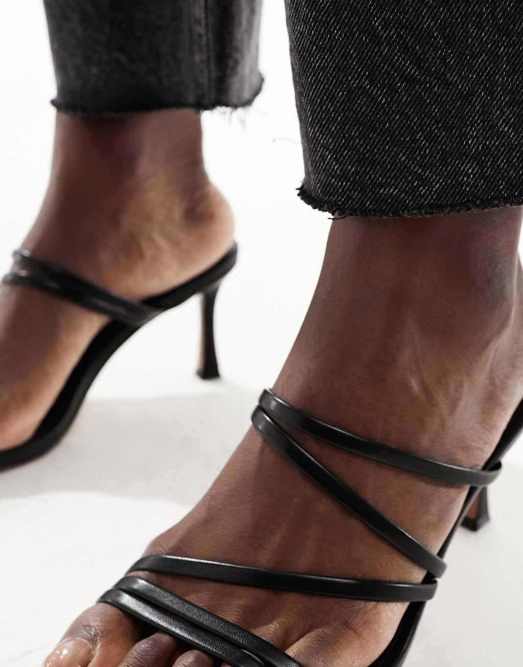 ASOS DESIGN Hayes strappy mid sandal heeled mules in black Product Image