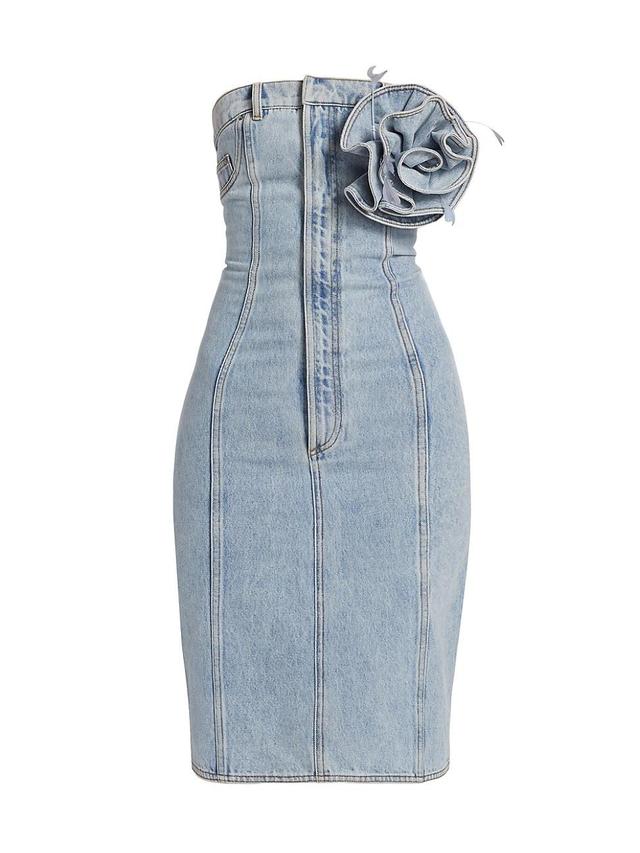 Womens Flower Corsage Denim Strapless Midi-Dress Product Image