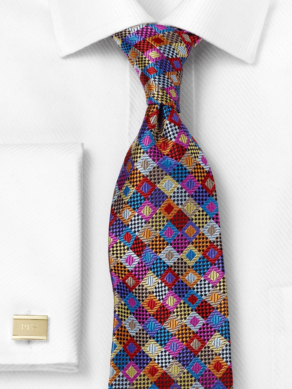 Geometric Woven Silk Tie - Multi Product Image