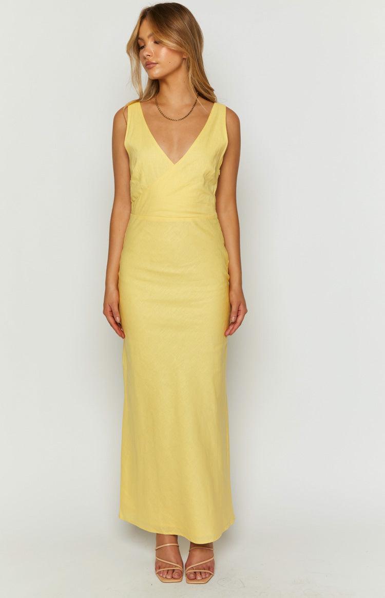 Resorts Yellow Linen Blend Maxi Dress Product Image