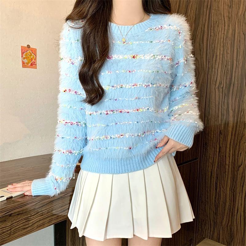 Crew Neck Fluffy Sweater Product Image