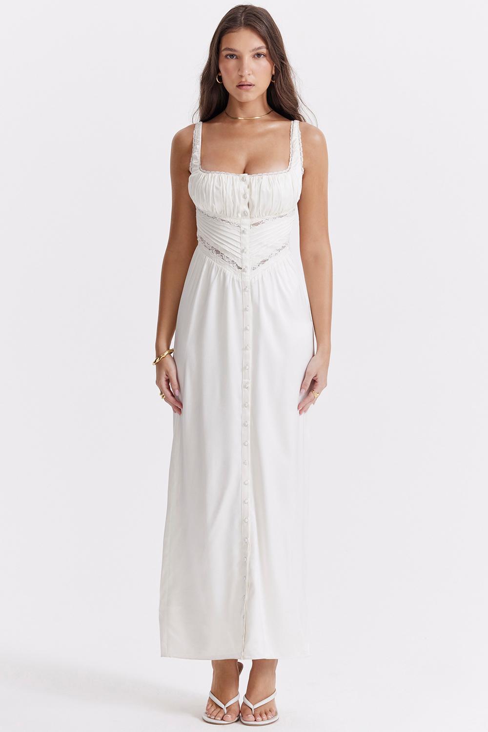 Illiana Ivory Real Silk Maxi Dress - SALE Product Image