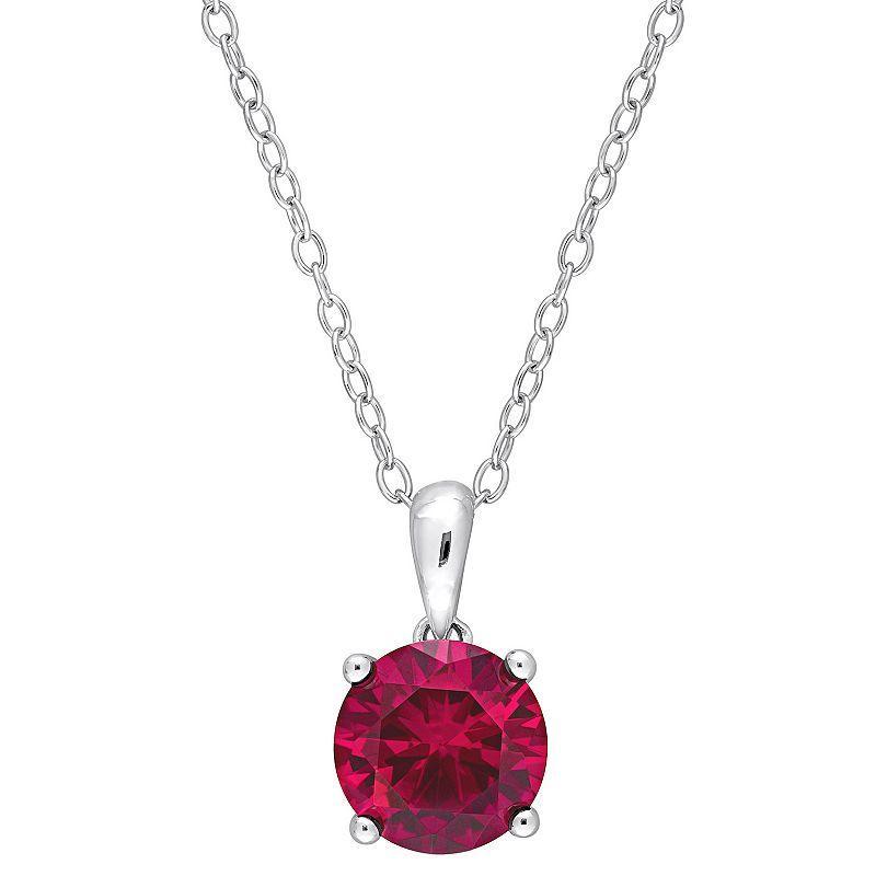 Stella Grace Sterling Silver & Gemstone Round Stud Pendant Necklace, Womens Created Red Product Image