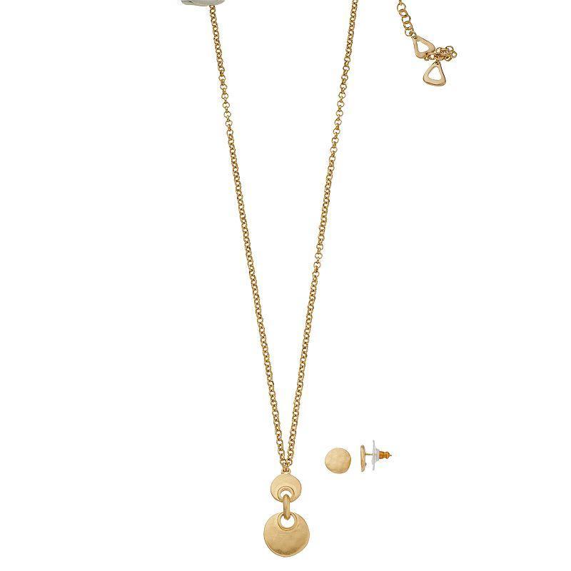 Bella Uno Worn Gold Circle Disc Necklace & Earring Set, Womens, Gold Tone Product Image