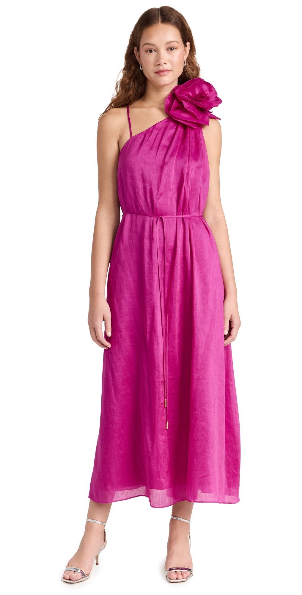 Womens Qunintessa Linen-Blend Rosette Midi-Dress Product Image