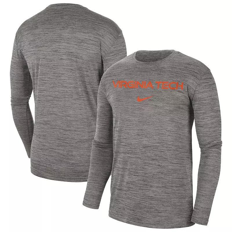 Mens Nike Heather Gray Virginia Tech Hokies Team Velocity Performance Long Sleeve T-Shirt Product Image