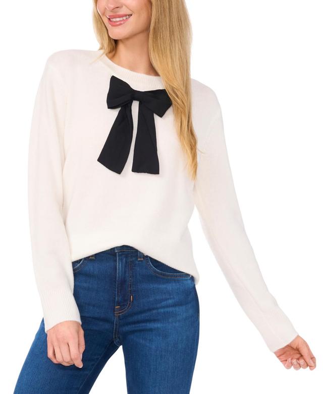 CeCe Womens Bow-Trim Crewneck Sweater Product Image