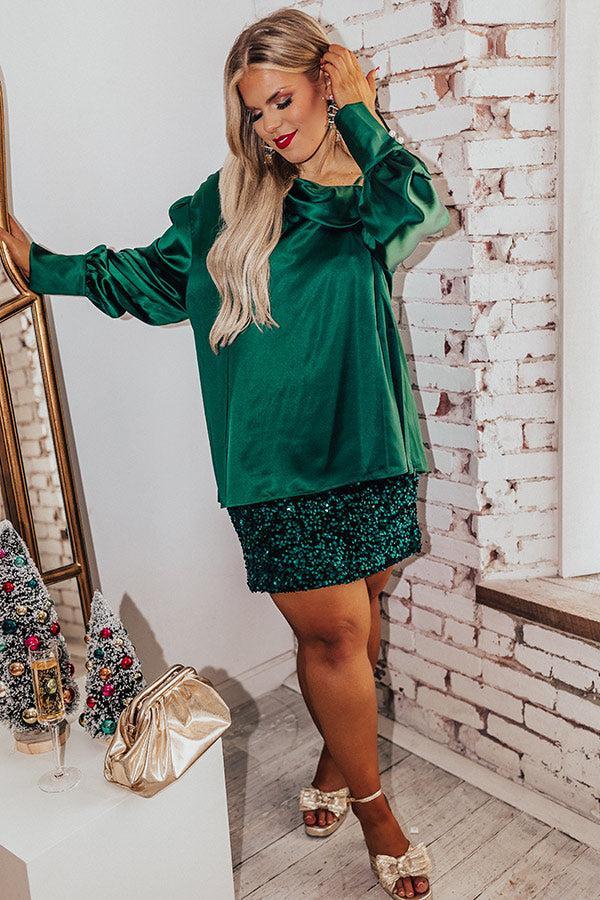 Date Night Ready Satin Top In Hunter Green Curves Product Image