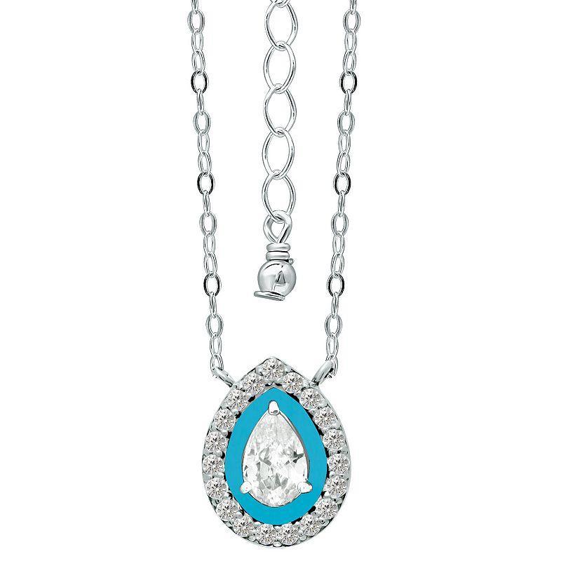 Aleure Precioso Sterling Silver Enamel & Cubic Zirconia Pear Shaped Halo Necklace, Womens Blue Product Image