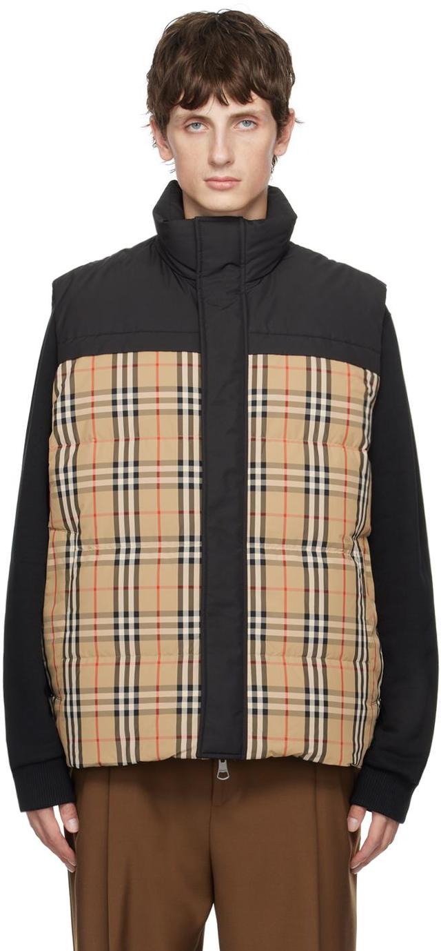 Beige & Black Check Reversible Down Vest In Archive Beige Ip Chk Product Image