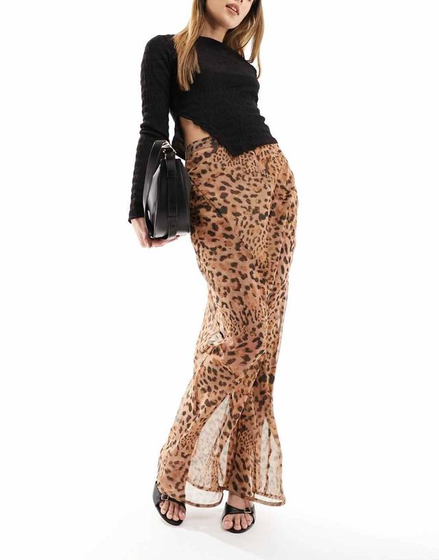 ASOS DESIGN sheer maxi skirt in leopard print Product Image