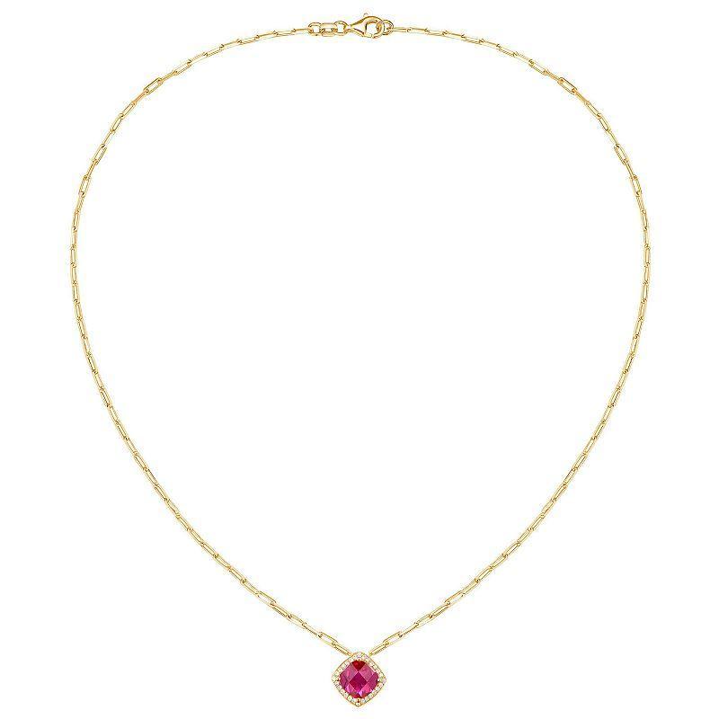 14k Gold Over Silver Lab-Created Ruby & White Sapphire Pendant Necklace, Womens Gold Tone Product Image