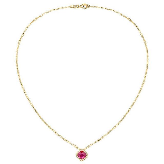 14k Gold Over Silver Lab-Created Ruby & White Sapphire Pendant Necklace, Womens Gold Tone Product Image