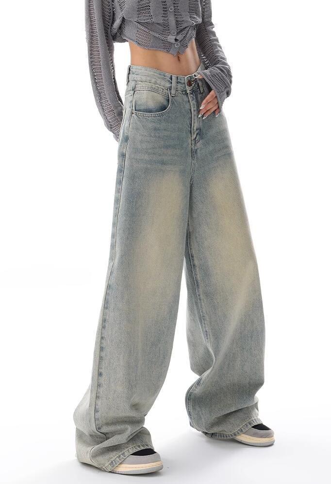 Low Waist Washed Loose-Fit Wide-Leg Jeans Product Image