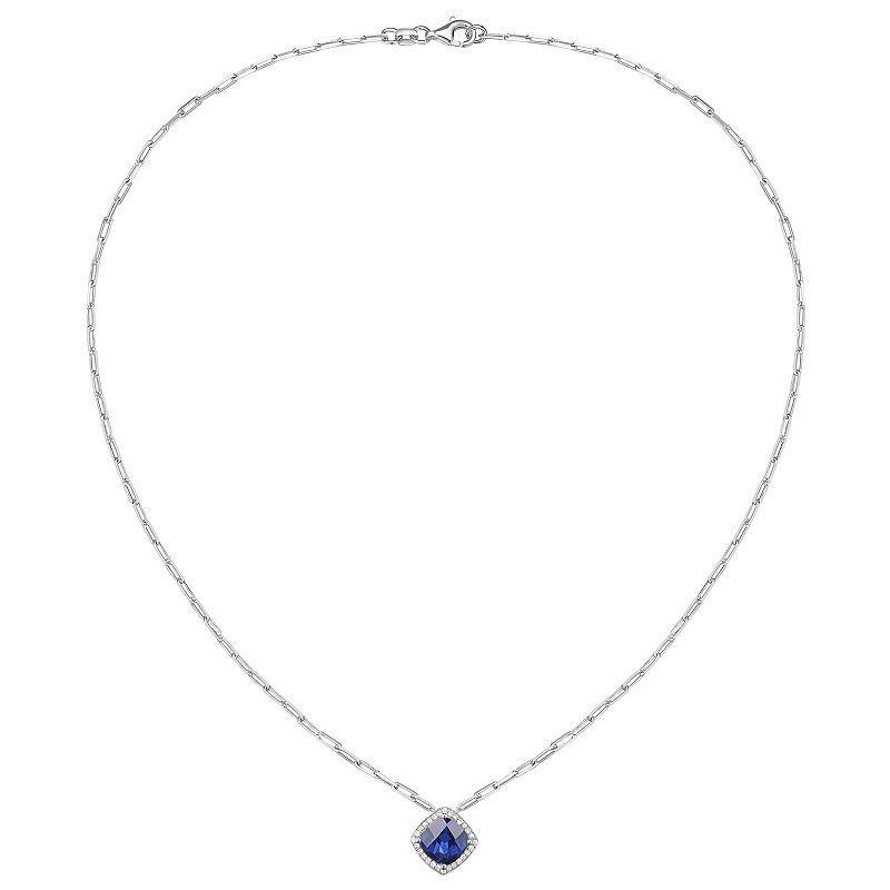 Sterling Silver Lab-Created Blue & White Sapphire Pendant Necklace, Womens Product Image