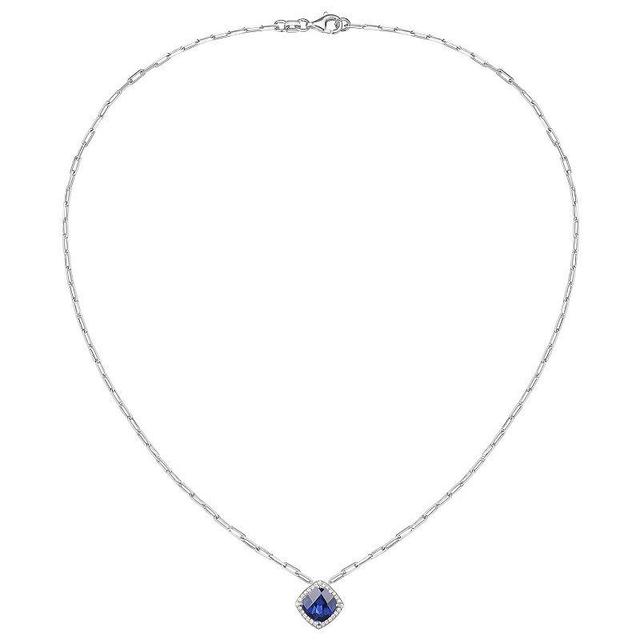 Sterling Silver Lab-Created Blue & White Sapphire Pendant Necklace, Womens Product Image