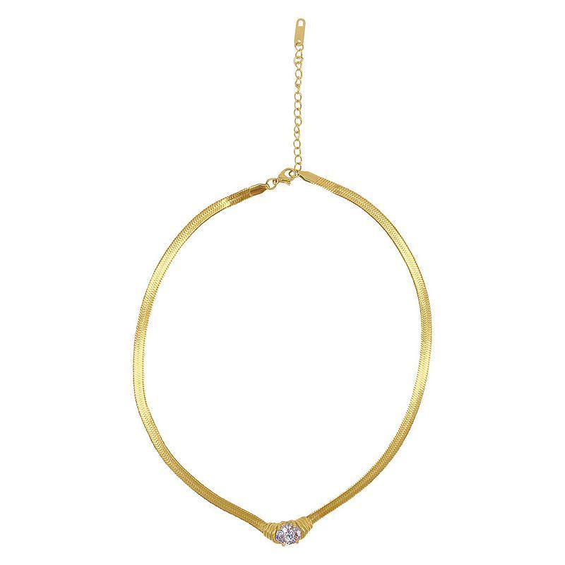 Adornia 14k Gold Plated Herringbone Chain Necklace with Crystal, Womens Yellow Gold Tone Product Image