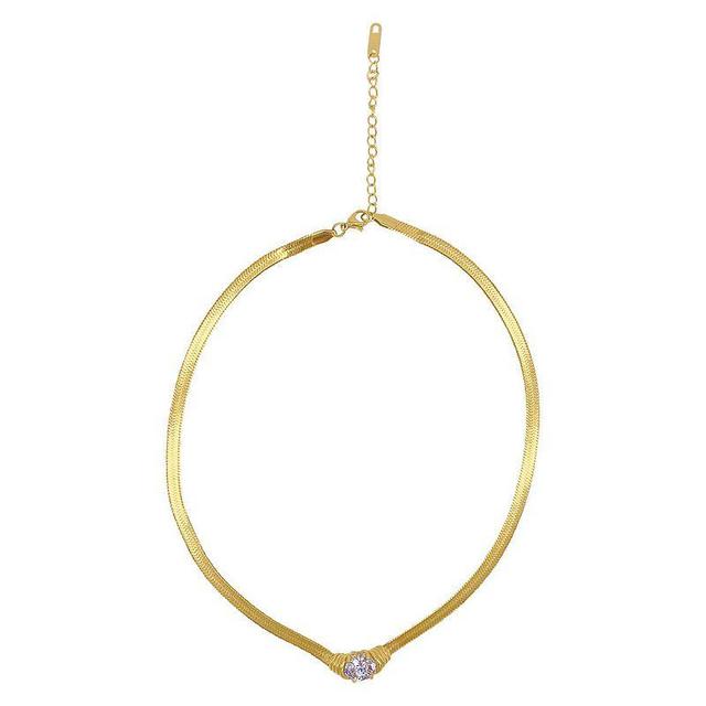 Adornia 14k Gold Plated Herringbone Chain Necklace with Crystal, Womens Yellow Gold Tone Product Image