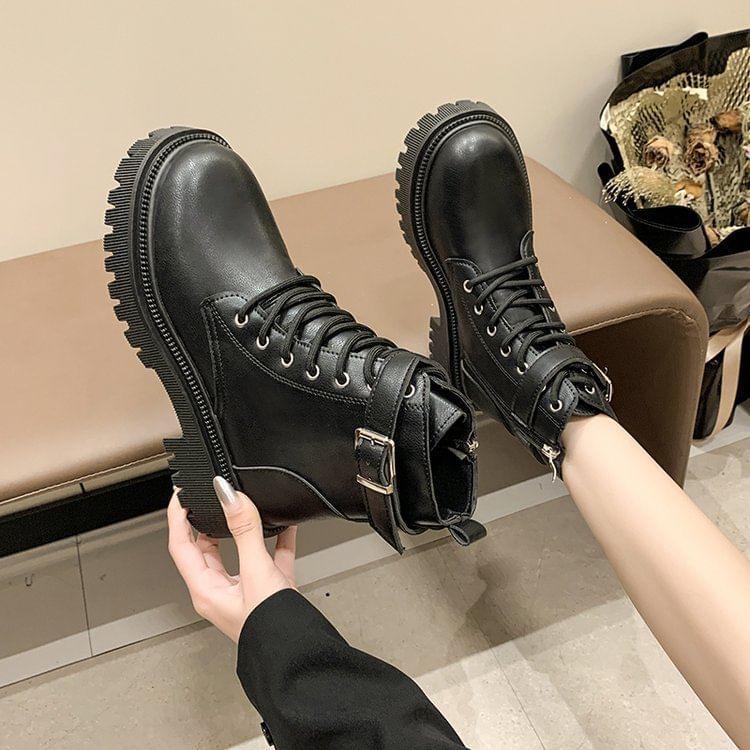 Lace-Up Platform Chunky Heel Boots Product Image