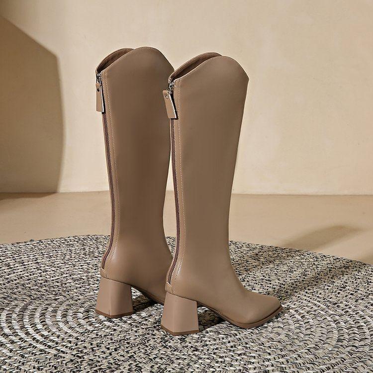 Block Heel Plain Tall Boots product image