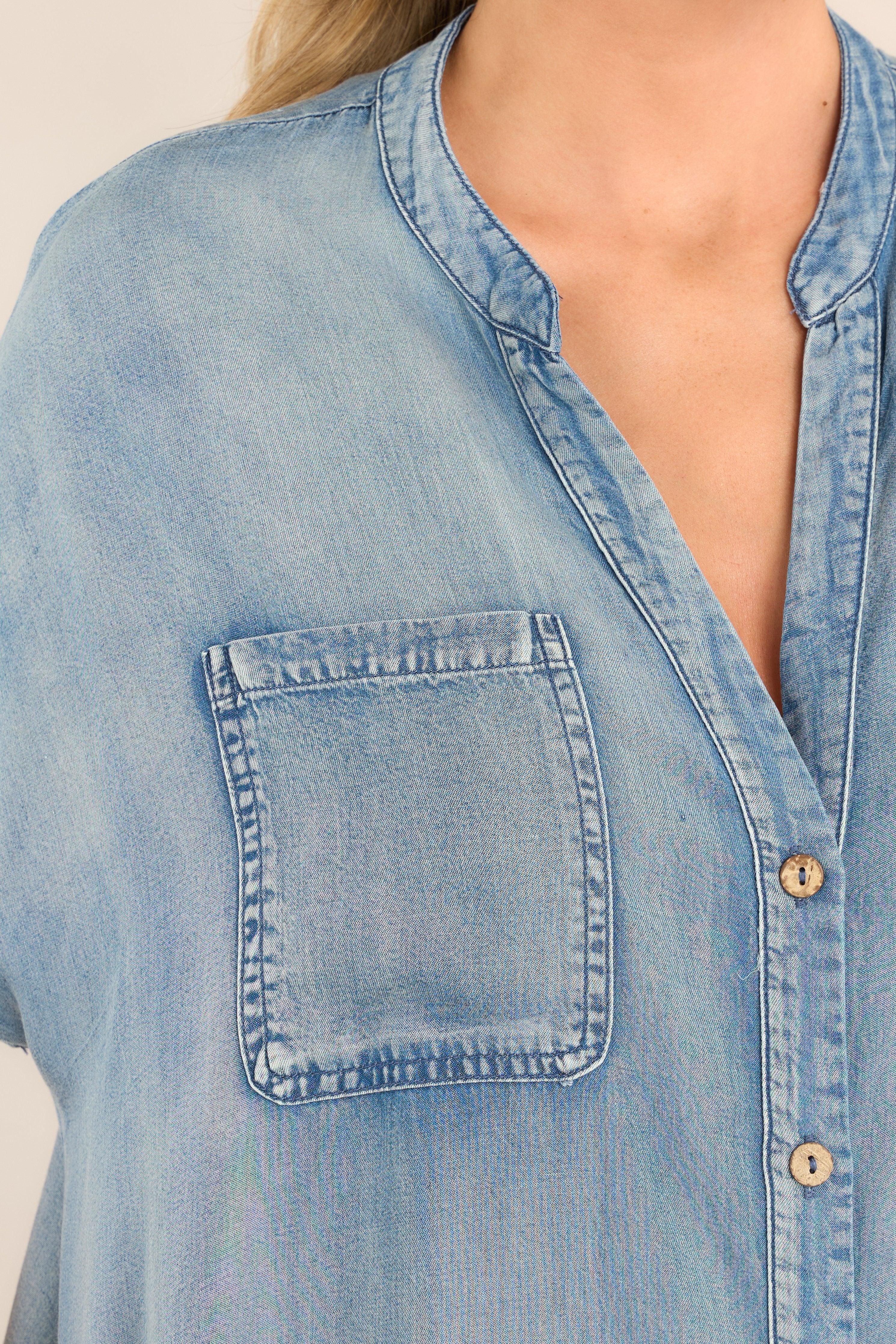 Another Crush Chambray Midi Shirt Dress Blue Product Image