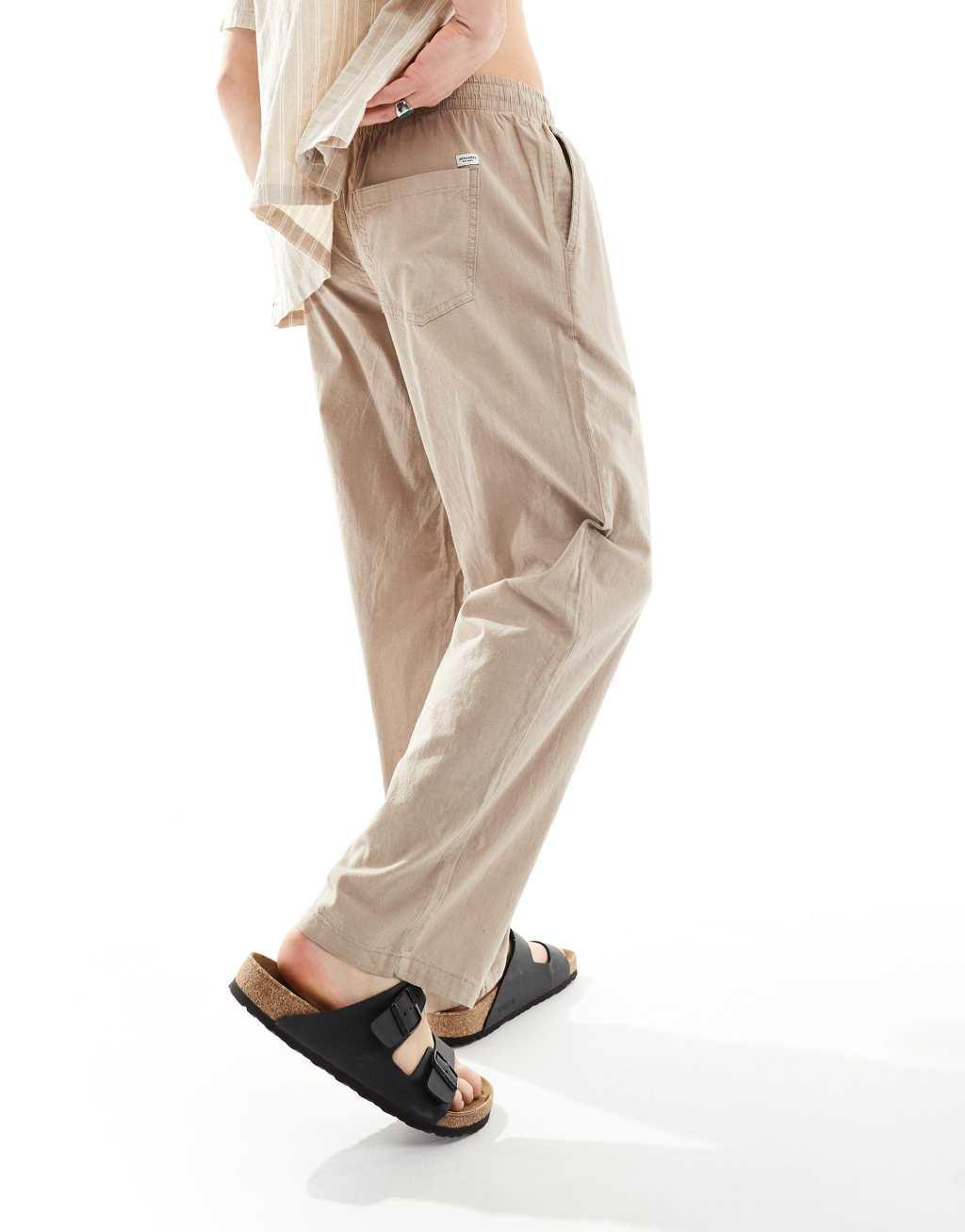 Jack & Jones loose linen mix pants with drawstring waist in beige Product Image