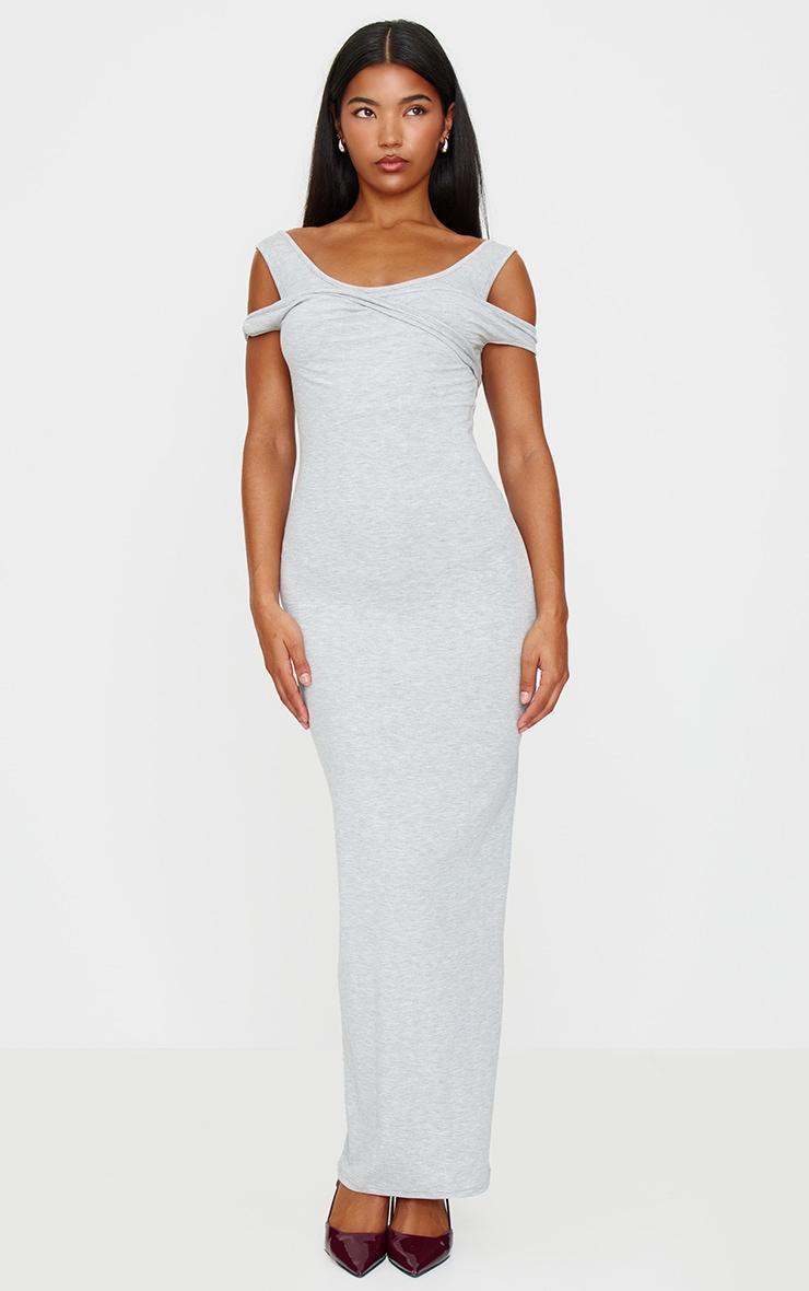 Grey Marl Ribbed Twisted Maxi Dress Product Image