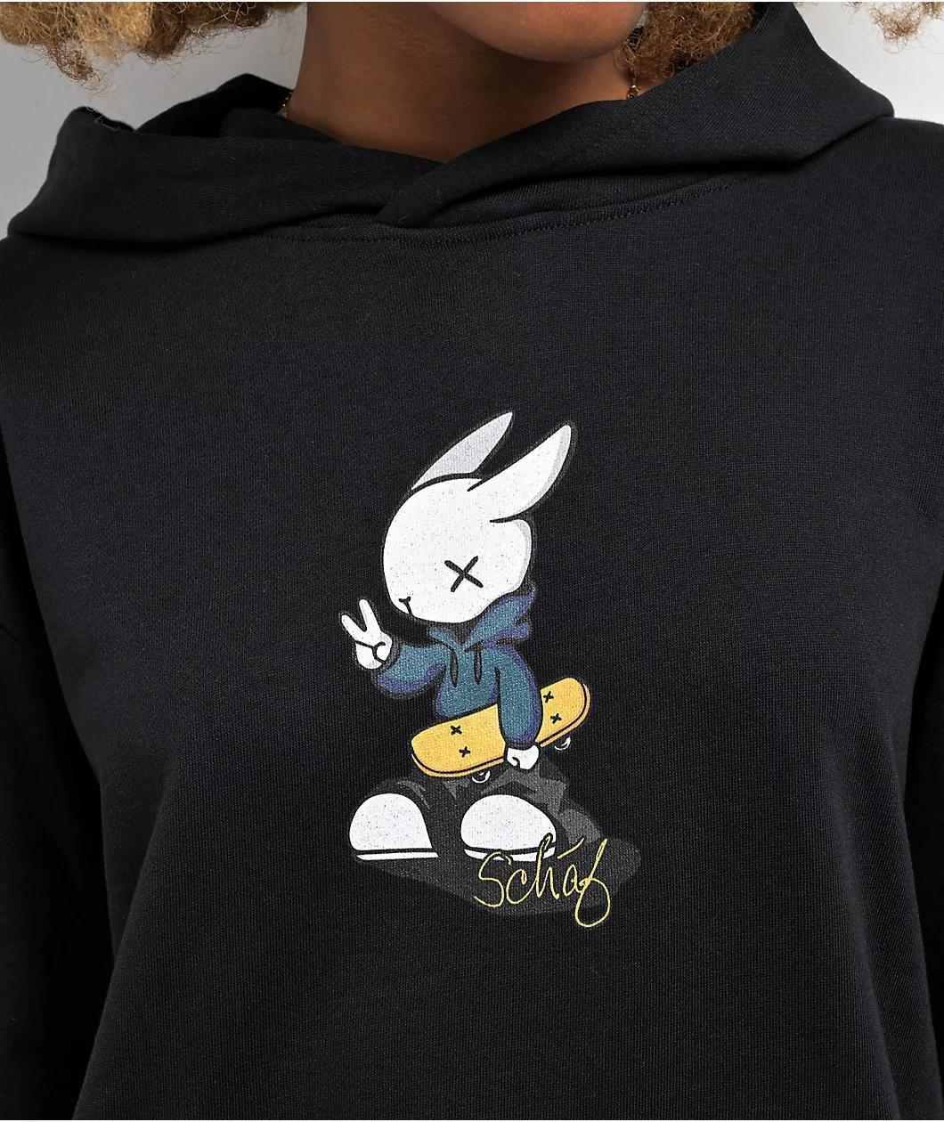 Schaf Peace Out Rabbit Black Hoodie Product Image