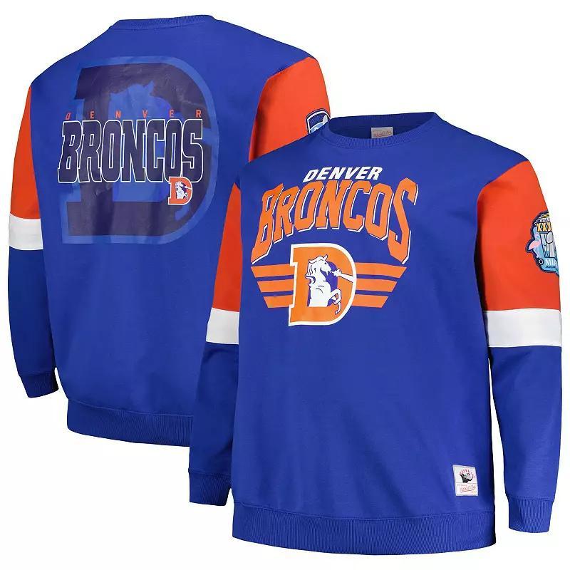 Mens Mitchell & Ness Royal Denver Broncos Big & Tall Fleece Pullover Sweatshirt Product Image