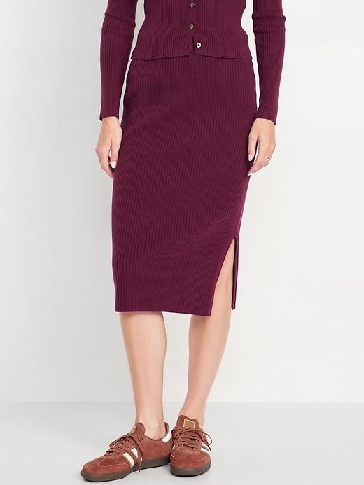 High-Waisted Ribbed Midi Skirt Product Image