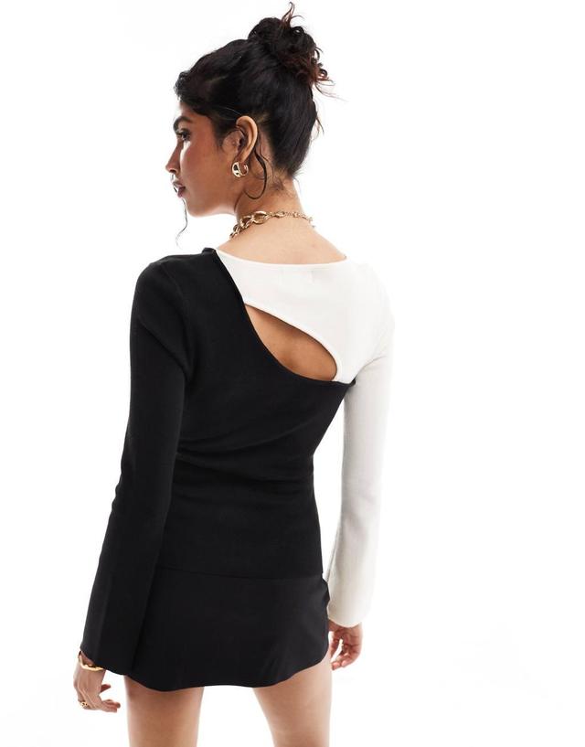 Pretty Lavish contrast knit top in cream and black Product Image