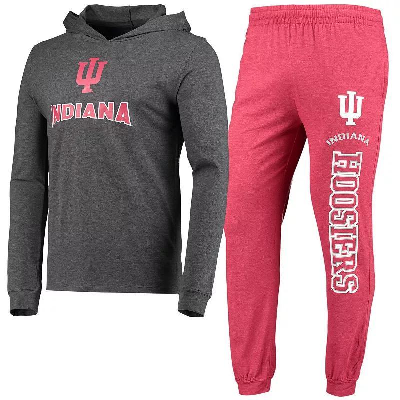 Mens Concepts Sport Heathered Crimson/Heathered Charcoal Indiana Hoosiers Meter Long Sleeve Hoodie T-Shirt & Jogger Pants Set Product Image