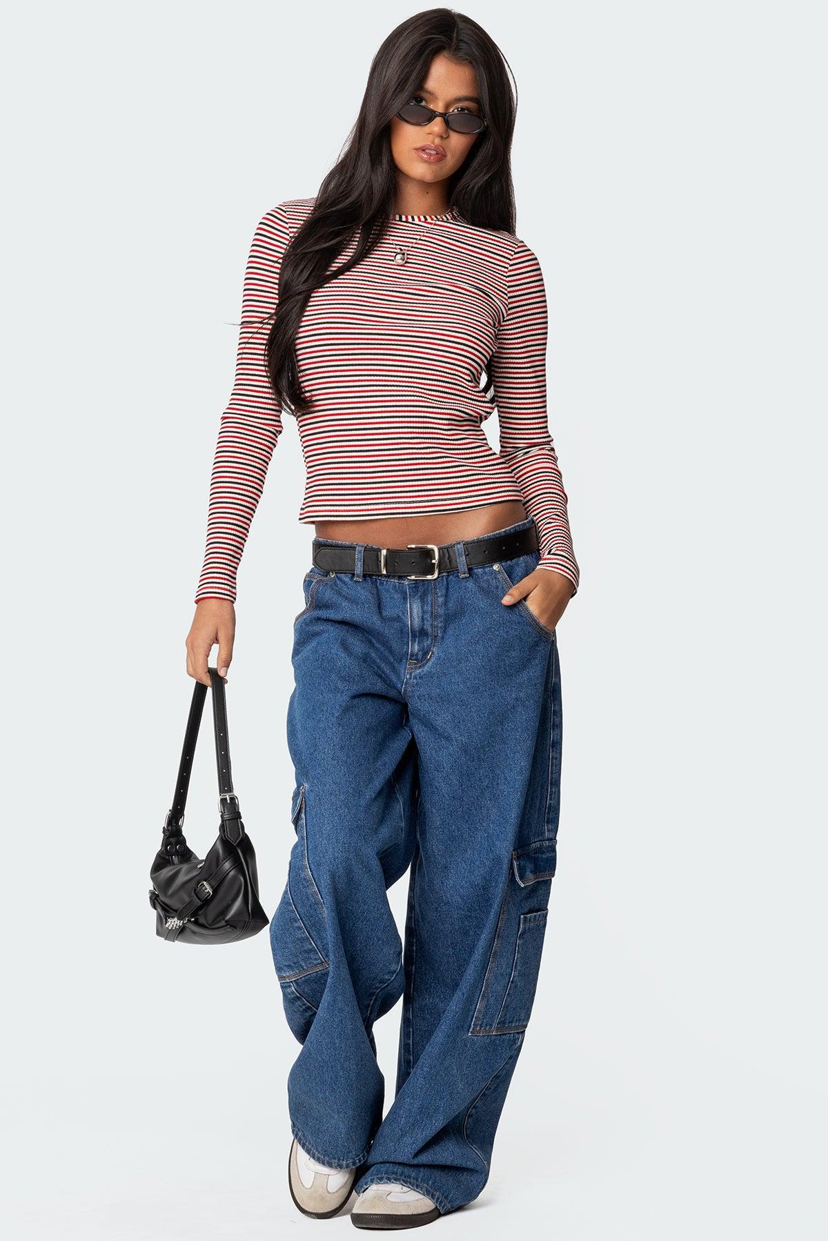 Corina Ribbed Stripey Long Sleeve T Shirt Product Image