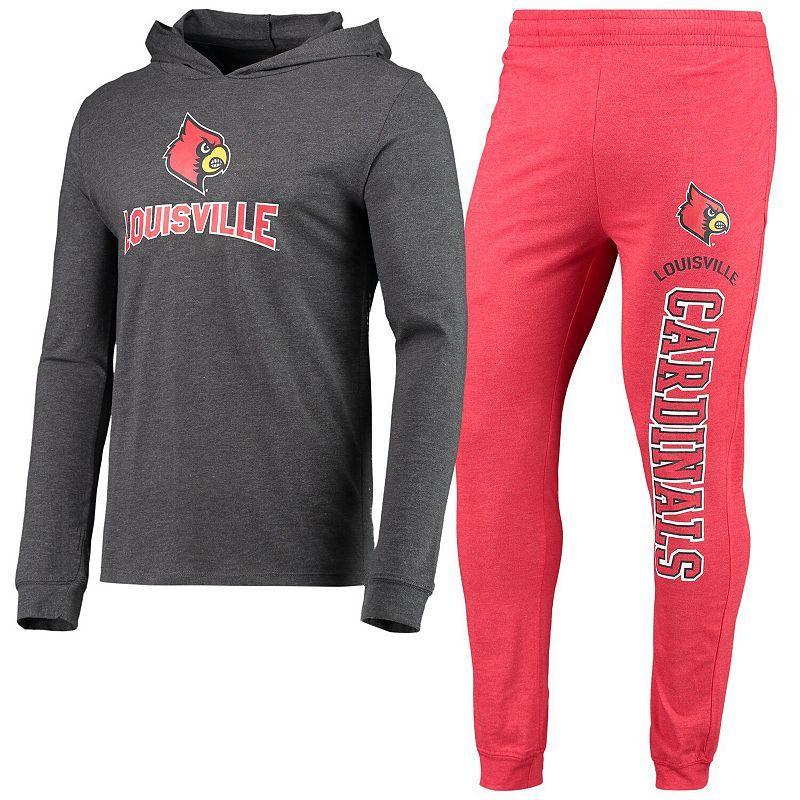 Mens Concepts Sport /Heather Charcoal Louisville Cardinals Meter Long Sleeve Hoodie T-Shirt & Jogger Pajama Set Product Image