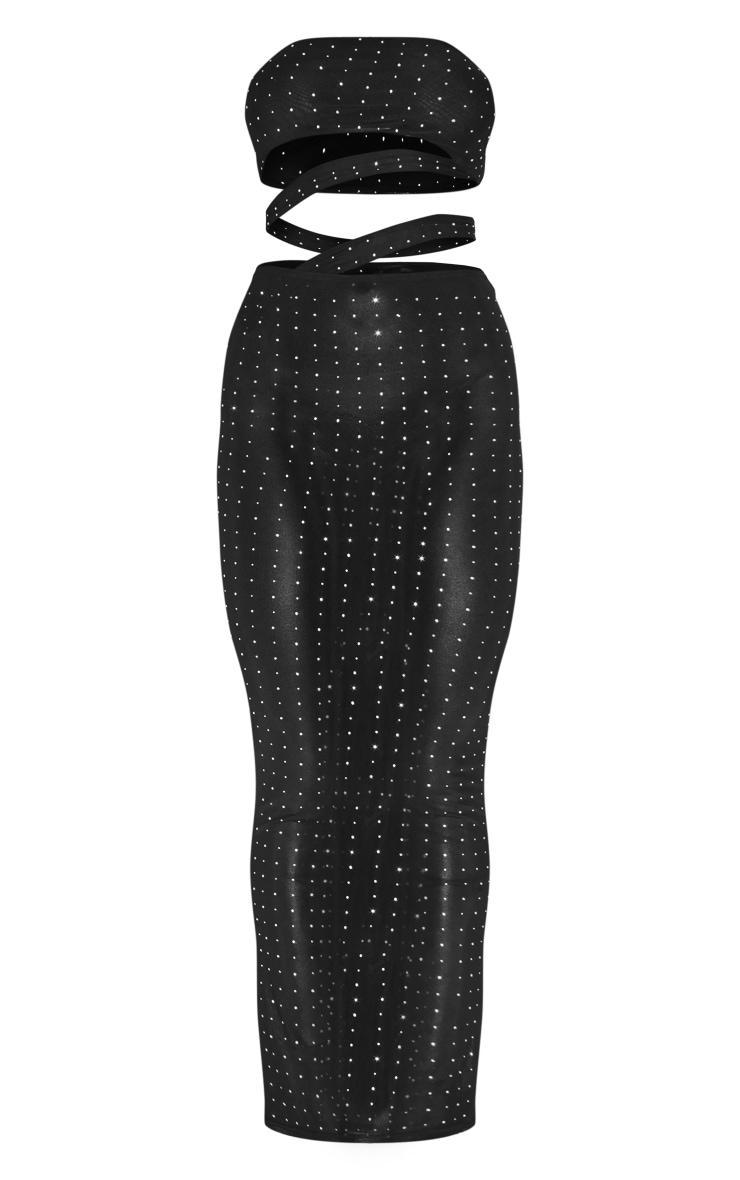 Black Diamante Mesh Cut Out Bandeau Maxi Dress Product Image