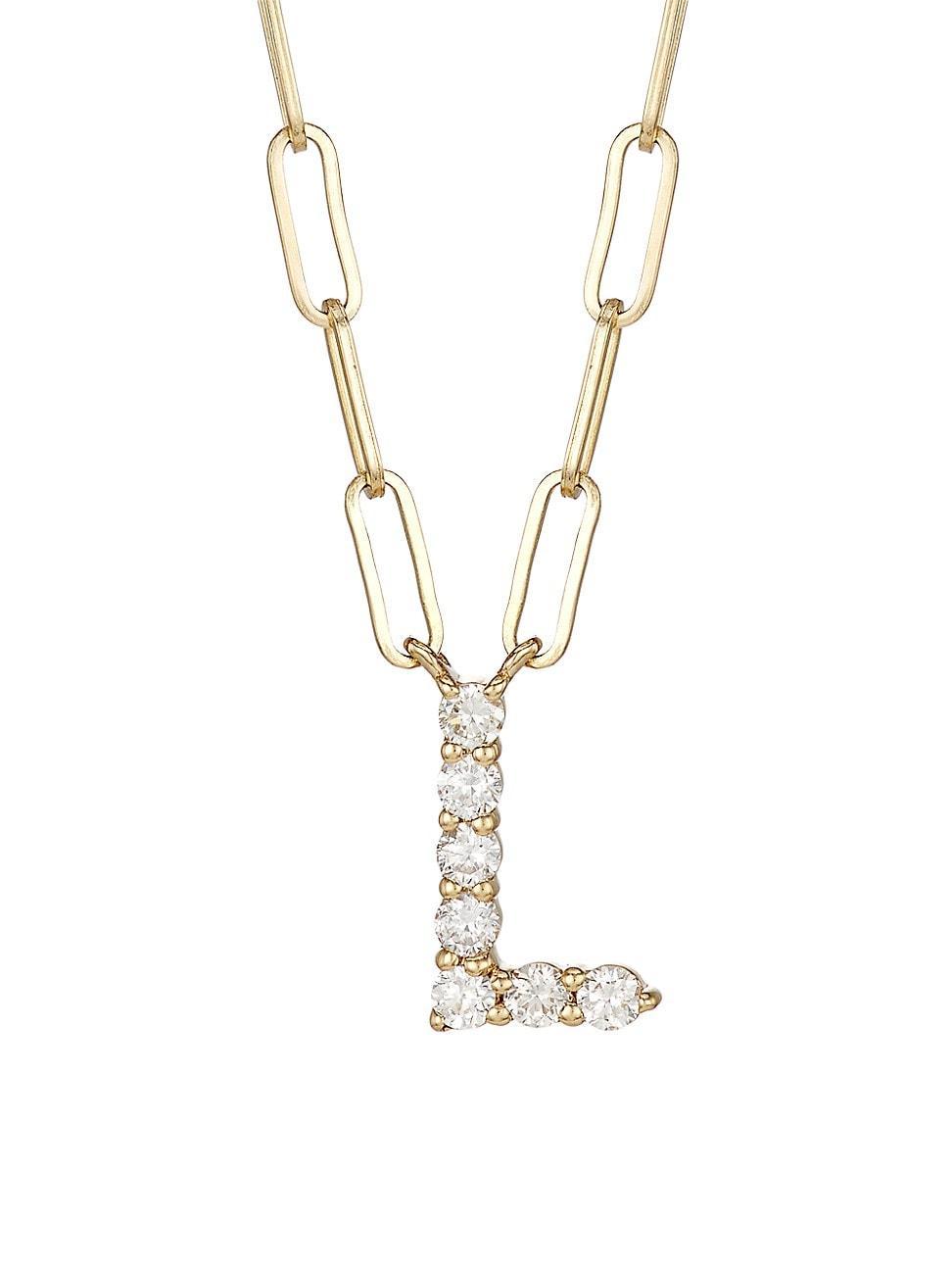 Womens 14K Yellow Gold & 0.40 TCW Diamond Large Initial Pendant Necklace Product Image