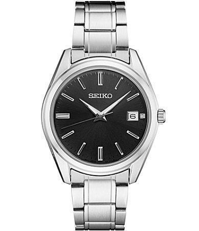 Seiko Mens Essential Quartz Analog Black Dial Stainless Steel Bracelet Watch Product Image